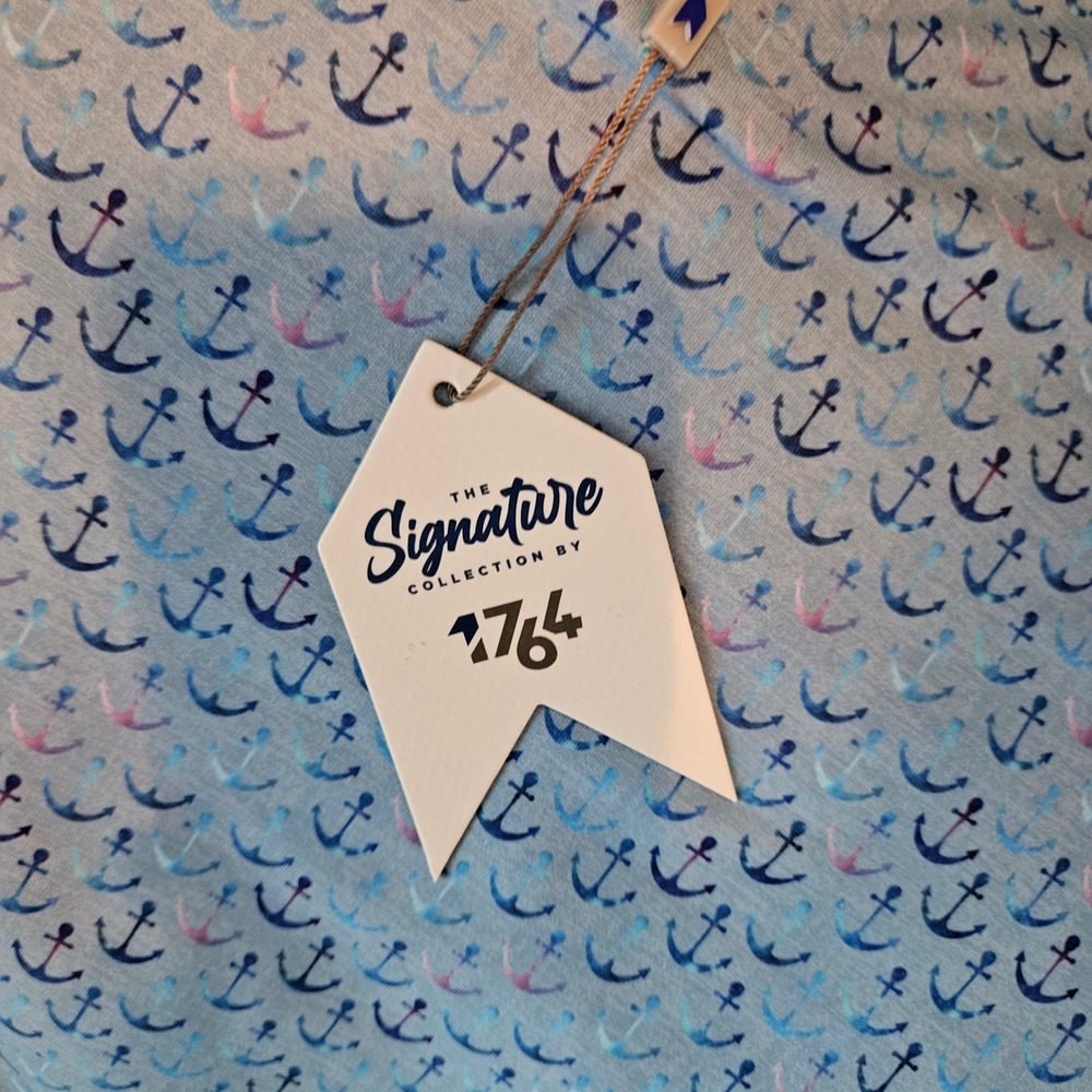 1764 Golf Anchored Performance Polo Shirt Mens XL Blue Anchor Print Cruise Golf - Picture 5 of 8